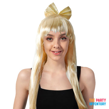 Long Blonde Wig with Bow