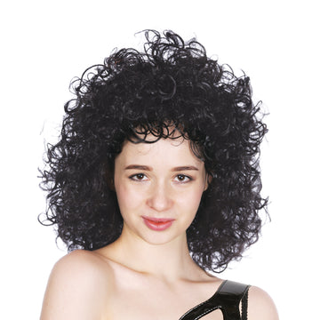 1980s Long Curly Wig (Black)