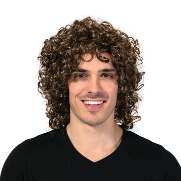 Mens Long Curly Wig (Brown)
