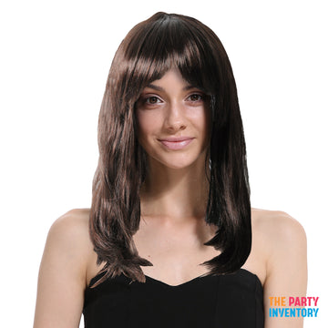 Long Brown Lob Wig with Fringe