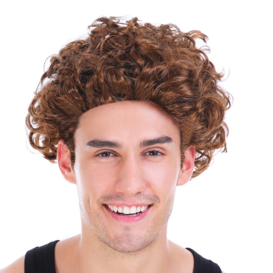 Light Dark Brown Curly Mens Wig