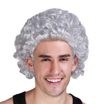 Grey Brown Curly Mens Wig