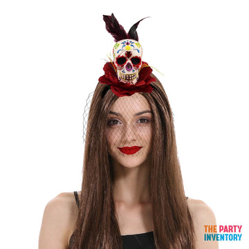 Day of the Dead Sugar Skull Headband (Red)