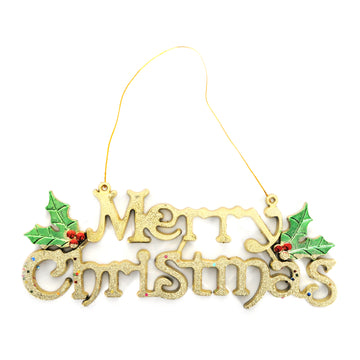 Merry Christmas Hanging Sign with Holly