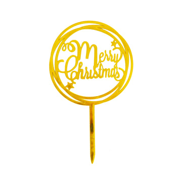 Merry Christmas Cake Topper (Gold Circle)