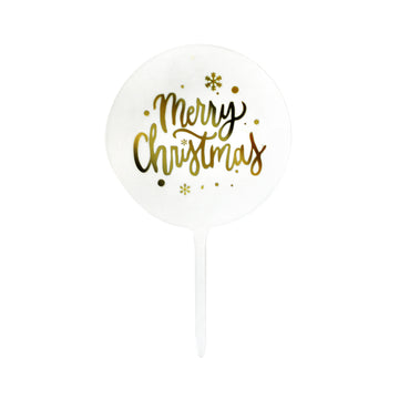 Merry Christmas Cake Topper (Transparent with Gold Text)