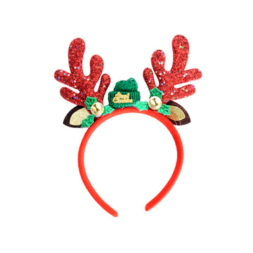 Glitter Reindeer Headband with Mini Beanie