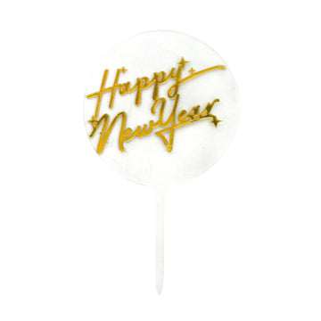 Happy New Year Cake Topper (Transparent & Gold))