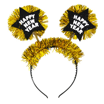 Happy New Year Star with Tinsel Headband (Gold)
