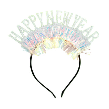 Happy New Year Glitter Tinsel Headband (Silver)