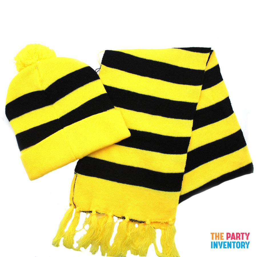 Black and Yellow Scarf & Beanie Set