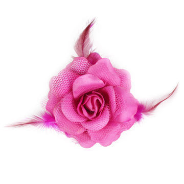 Pink Net Rose Hair Clip with Feathers