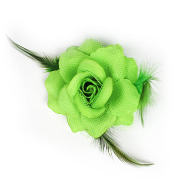 Green Net Rose Hair Clip with Feathers