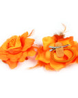 Orange Net Rose Hair Clip with Feathers