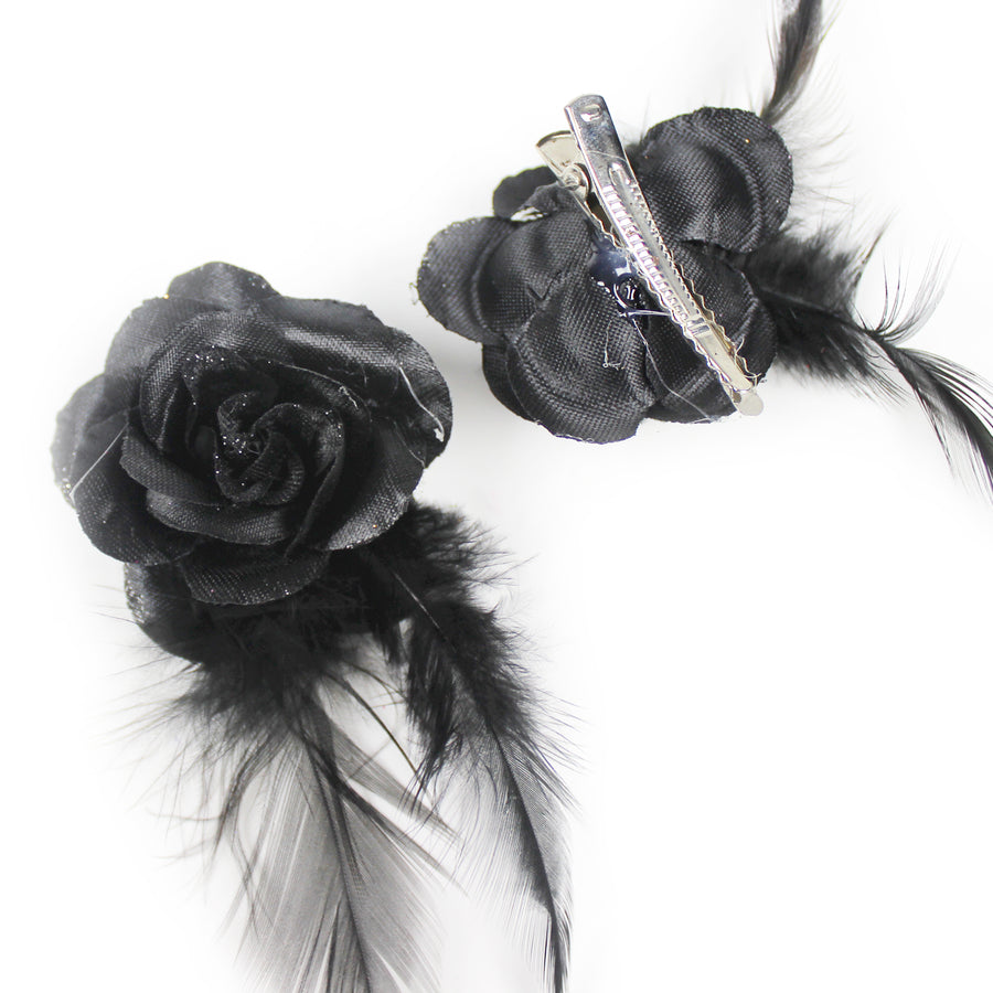 Mini Black Rose Hair Clips 2PK