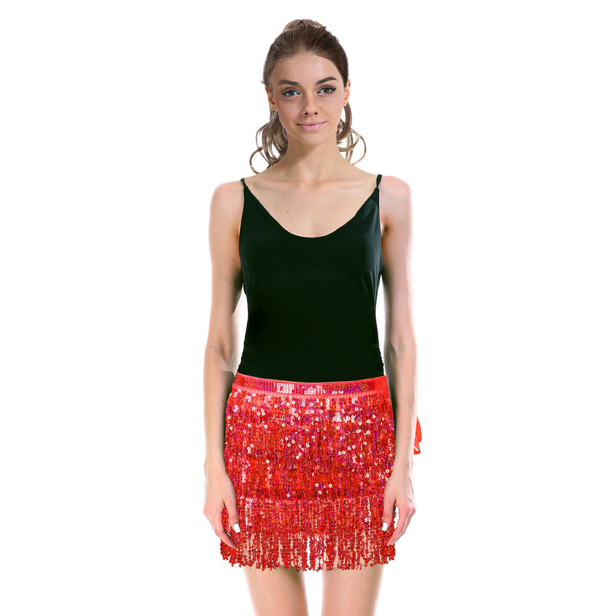 Sequin Fringe Skirt (Red)