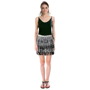 Sequin Fringe Skirt (Black/Silver)