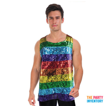 Adult Rainbow Sequin Mens Singlet