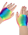 Rainbow Fishnet Gloves Short (Vertical Stripe)