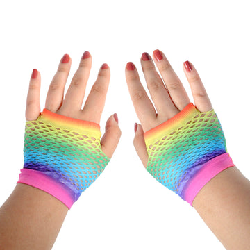 Rainbow Fishnet Gloves Short (Horizontal Stripe)
