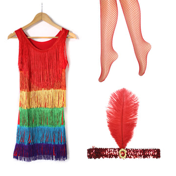 Adult 20s Rainbow Fringe Dress Costume Kit