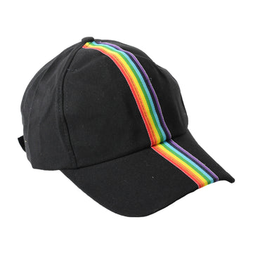 Black Baseball Cap with Rainbow Stripe