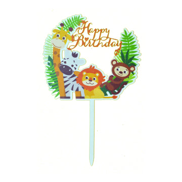 Happy Birthday Jungle Animal Cake Topper