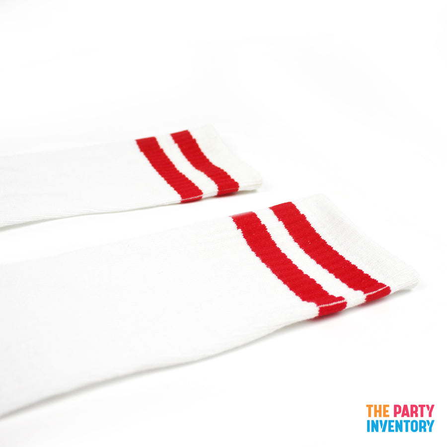 White Sports Socks with Red Stripe