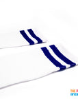 White Sports Socks with Dark Blue Stripe