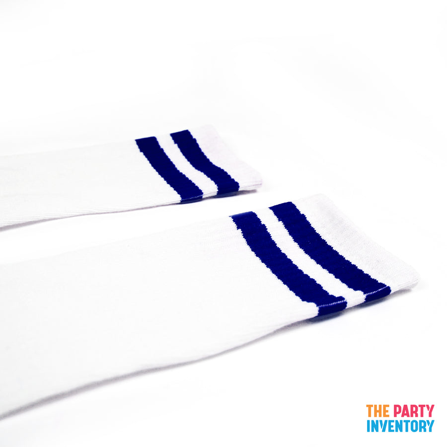White Sports Socks with Dark Blue Stripe