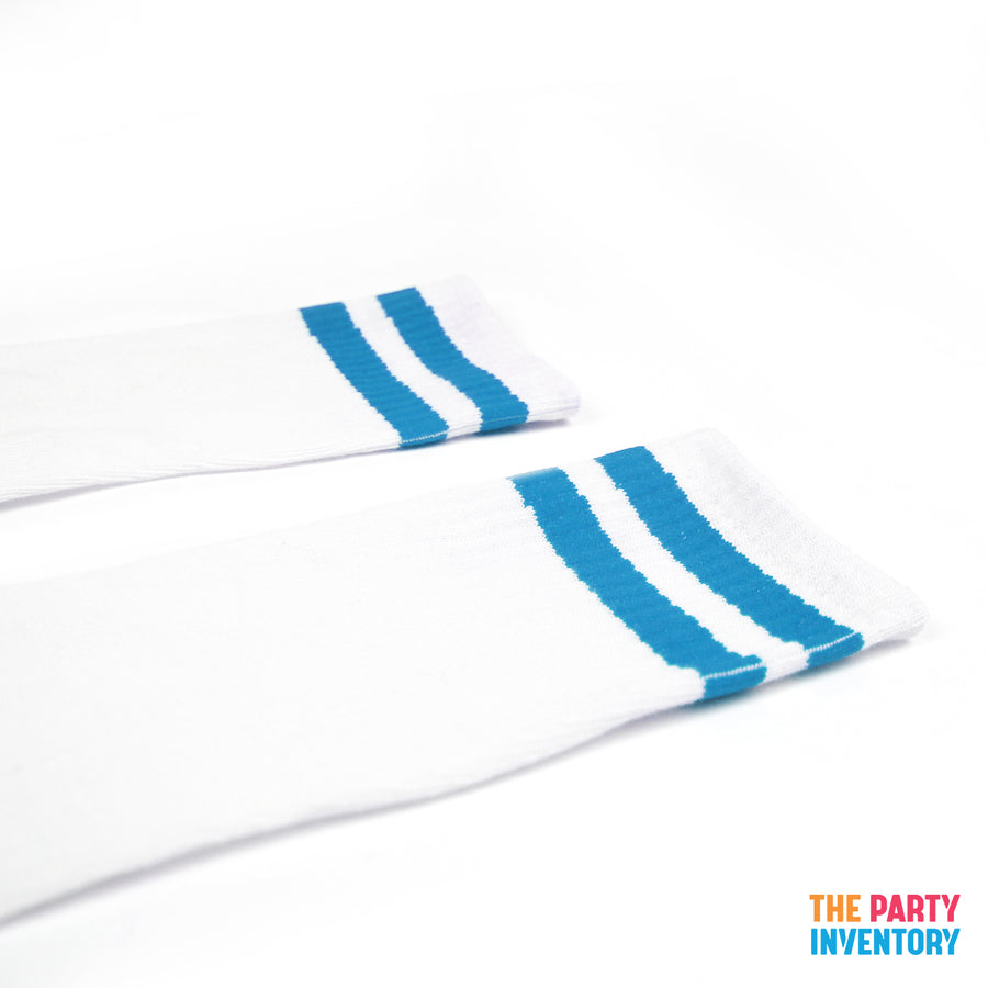 White Sports Socks with Light Blue Stripe