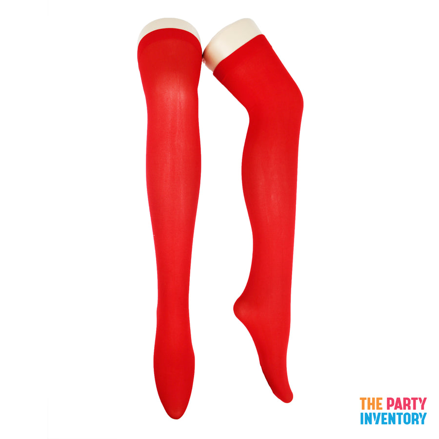 Red Plain Over Knee Stockings