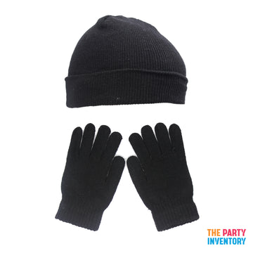 Classic Black Winter Beanie & Gloves Set
